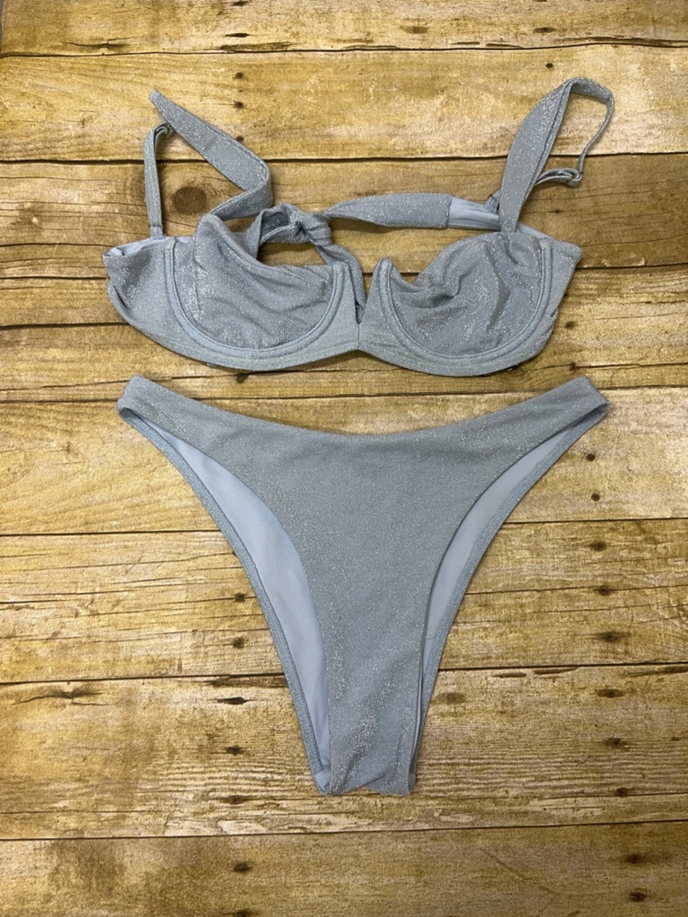 Monday Swimwear Clovelly Shimmery Light Blue Two-Piece Bikini Set size M